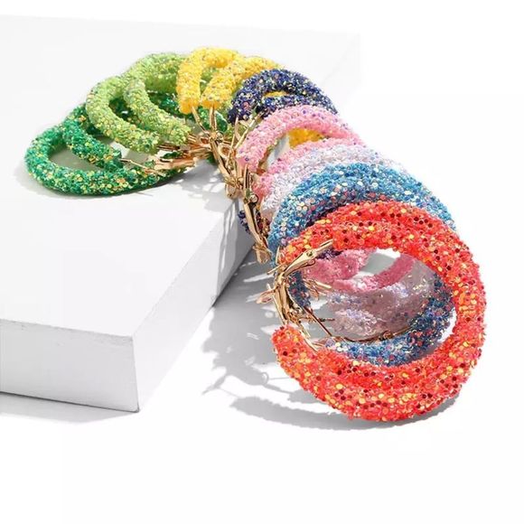 Absolutely stunning Bohemian simple yellow shiny Glitter Big Round Circle hoop - Picture 6 of 9